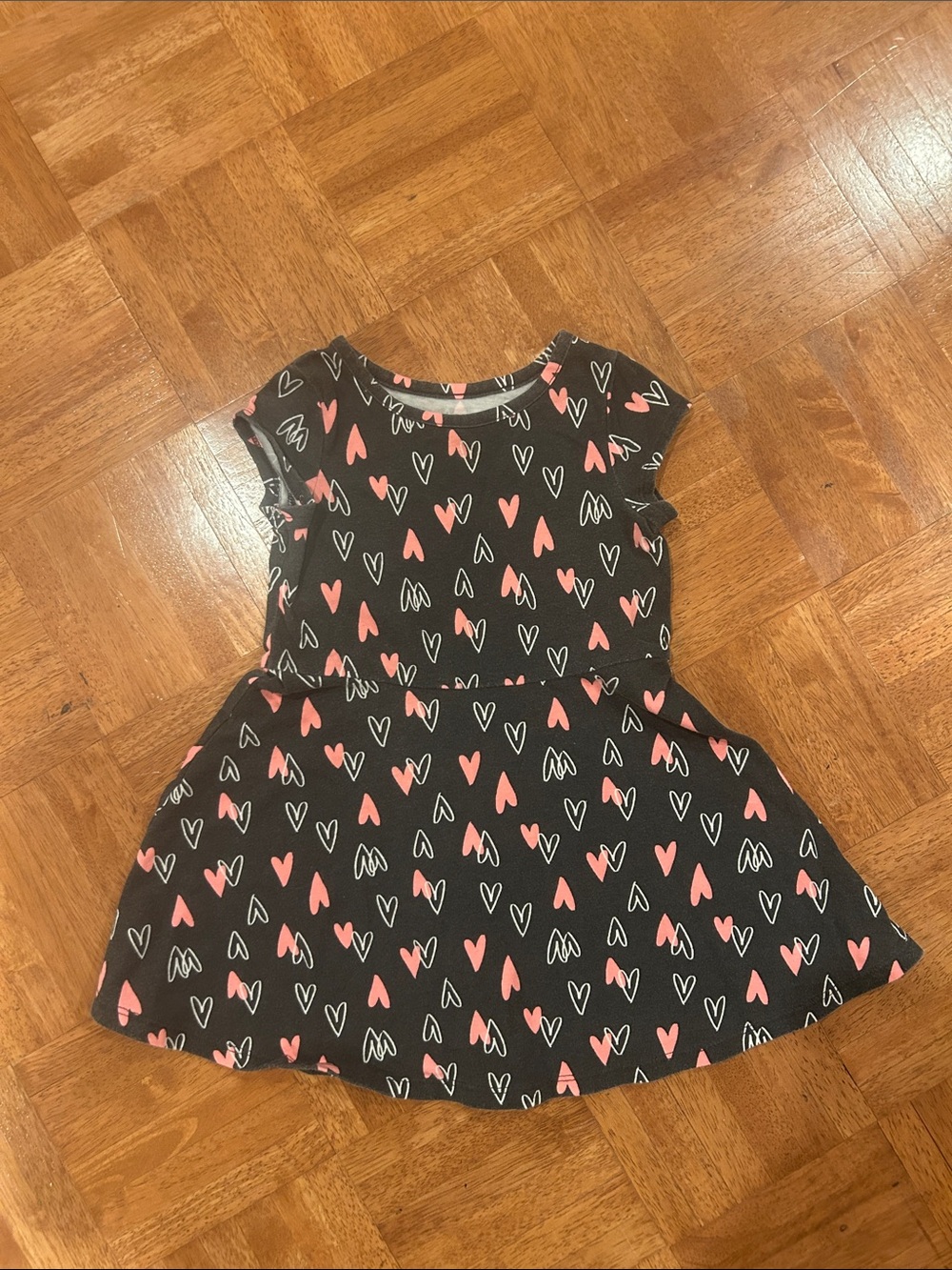 Cat & Jack Black Dress with Pink and White Heart Print